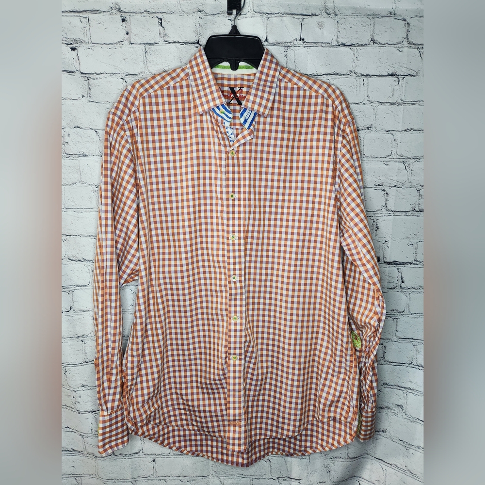 Robert Graham Checkered Purple Orange Long Sleeve Button Down Size Large